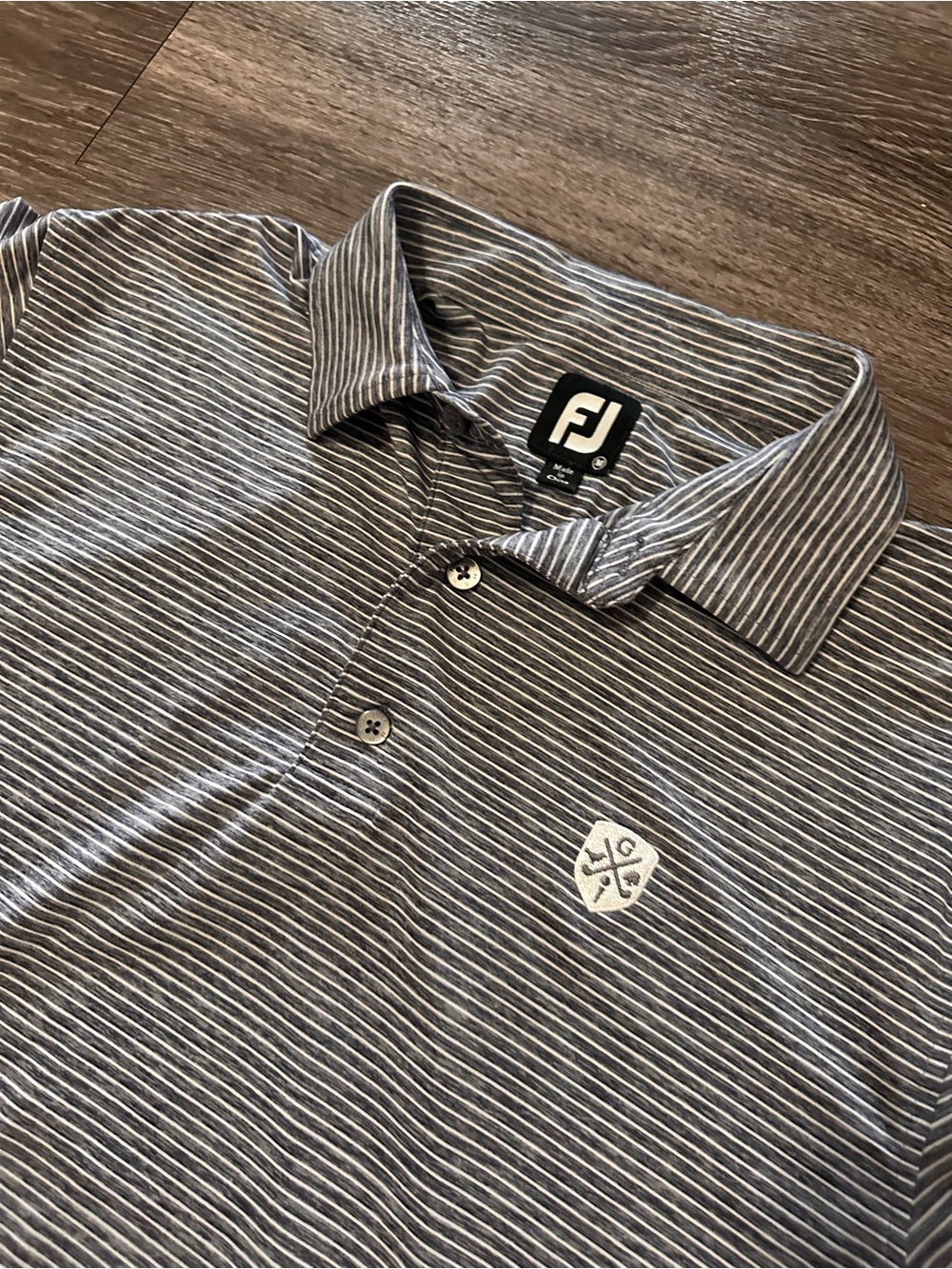 FootJoy Greystone Country Club Men's Golf Polo SZ M Gray/White Striped FJ